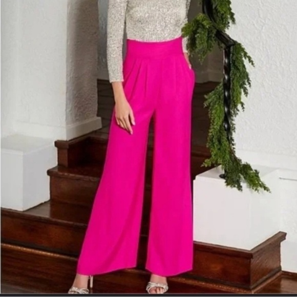 Eliza J Pleated Wide Leg Crepe Hot Pink Pants - Picture 10 of 10